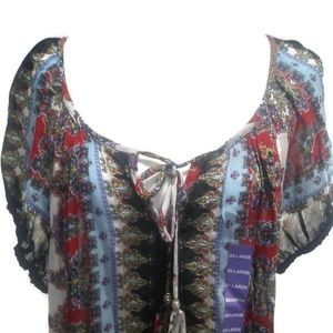 Bila Sheer Floral Woman's Blouse Boho 2XL